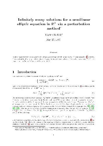 خرید و دانلود نسخه کامل کتاب Infinitely many solutions for a semilinear elliptic equation in R^ N via a perturbation method