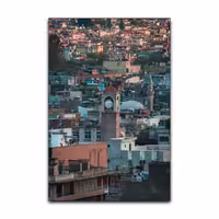 تابلو شاسی گوفی مدل شهر و برج ساعت قدیمی زیبا و نوستالژی گردشگری Travel Old Town 4k کد CLOCK54 | دنیای قاب