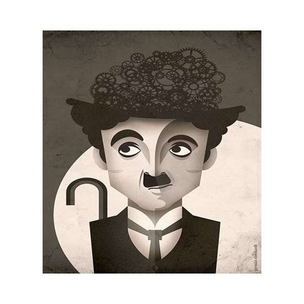 تابلو شاسی طرح نقاشی چارلی چاپلین کد 15212 | دنیای قاب