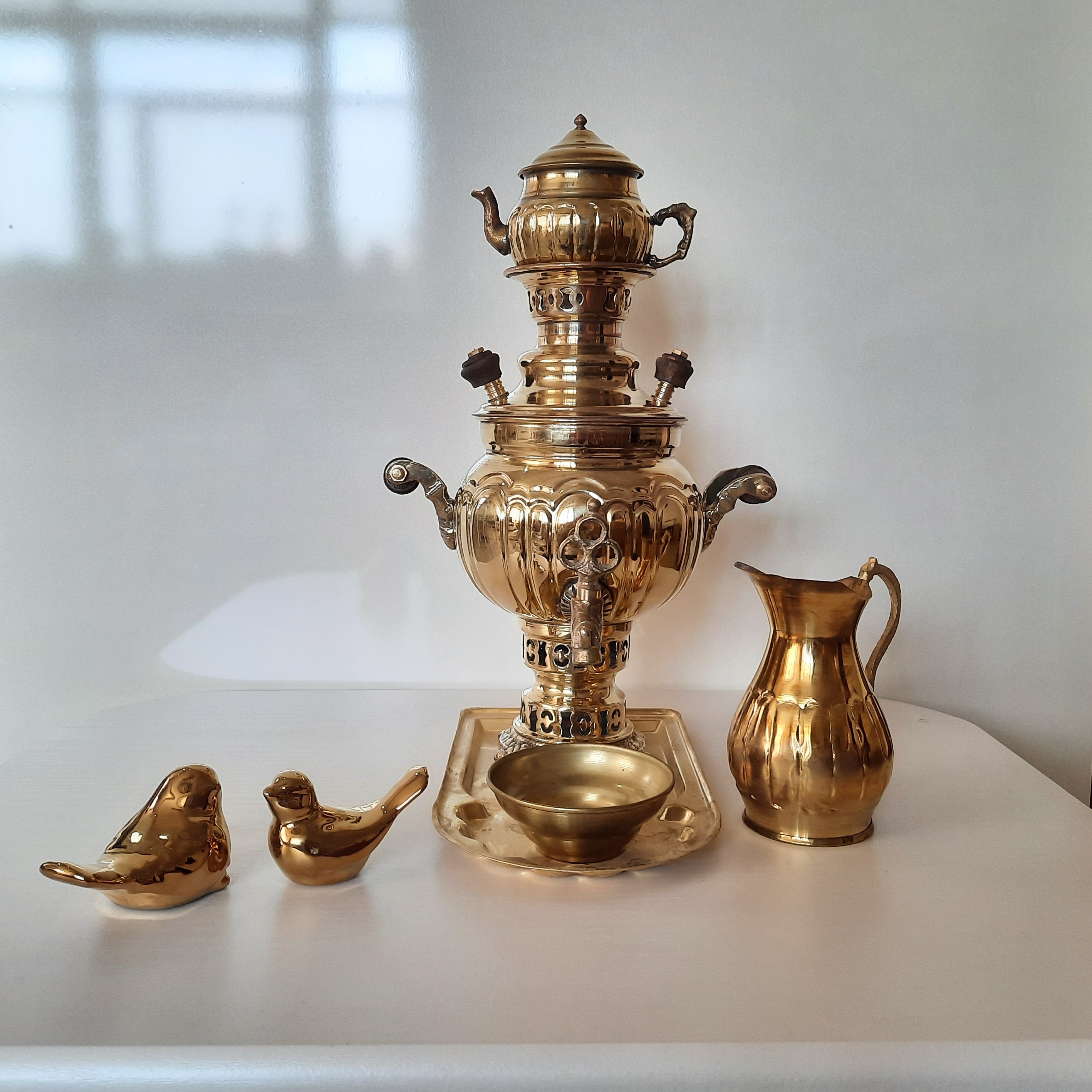 سرویس 5 پارچه سماور زغالی خطی 