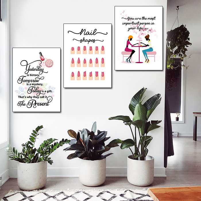 تابلو شاسی دکوراتیو سالن کاشت ناخن کد 01 مجموعه 3 عددی