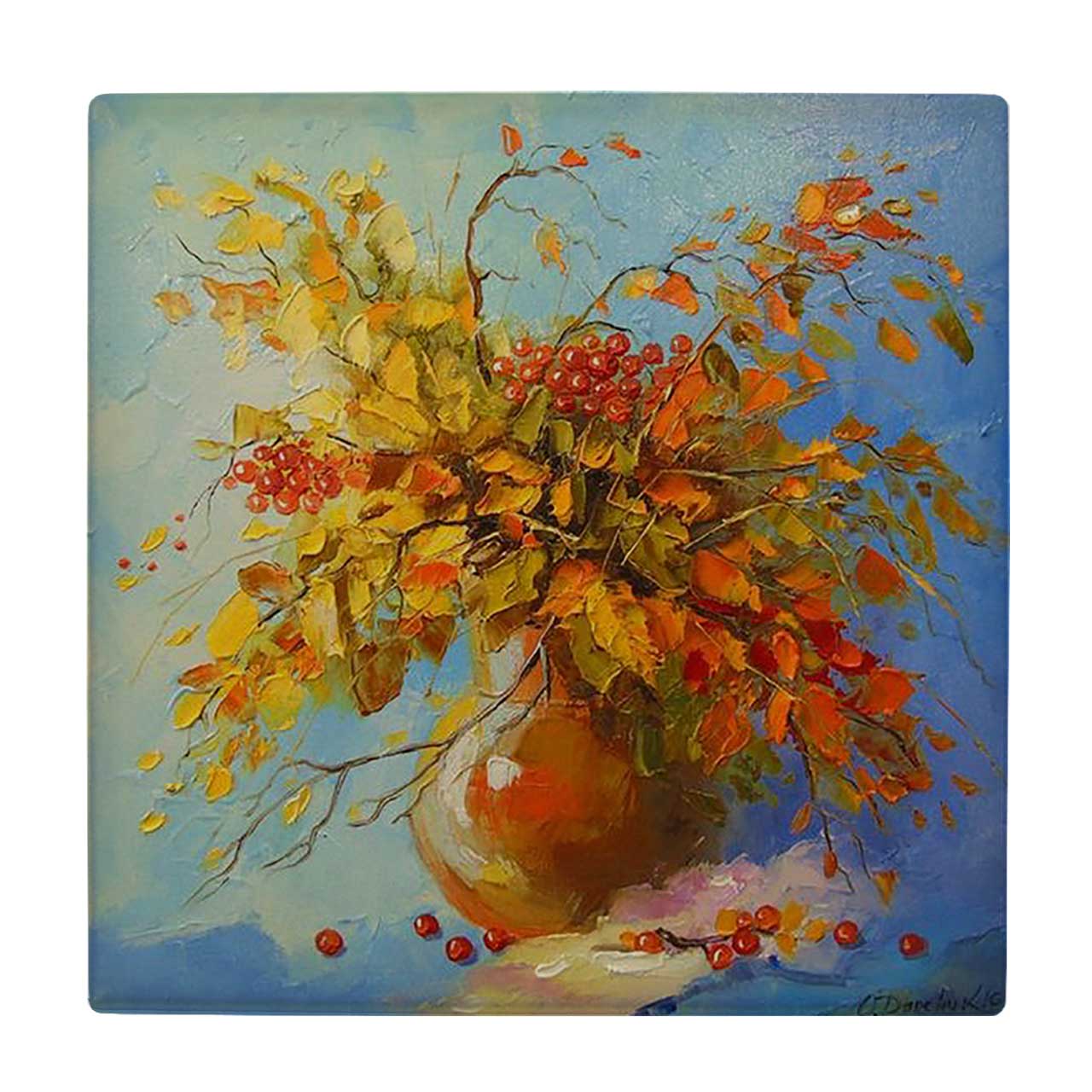  کاشی کارنیلا طرح نقاشی گلدان گل کد wkk1889