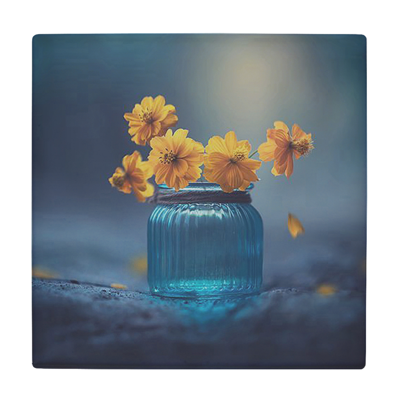 کاشی کارنیلا طرح گلدان و گل های زرد مدل لوحی کد klh535