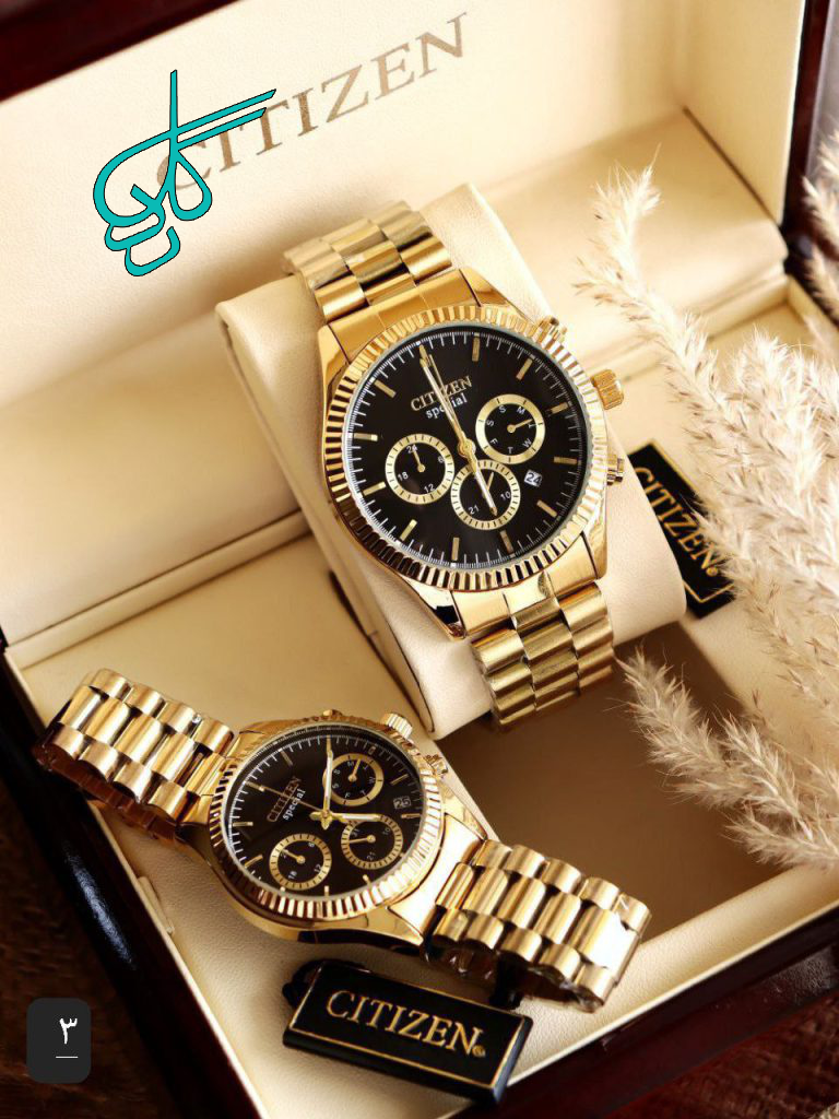 خرید ست ساعت مردانه و زنانه سیتیزن کرنوگراف بندقفلی رنگ ثابت قفل پروانه ای کد 2115289 - ردگل