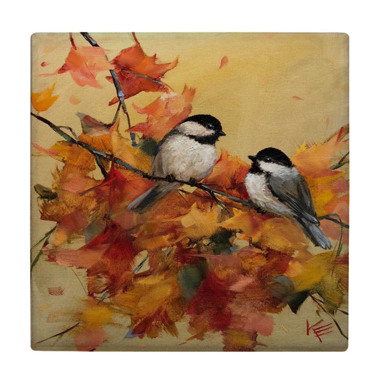 کاشی طرح پرندگان و شاخه پاییزی کد wk3180