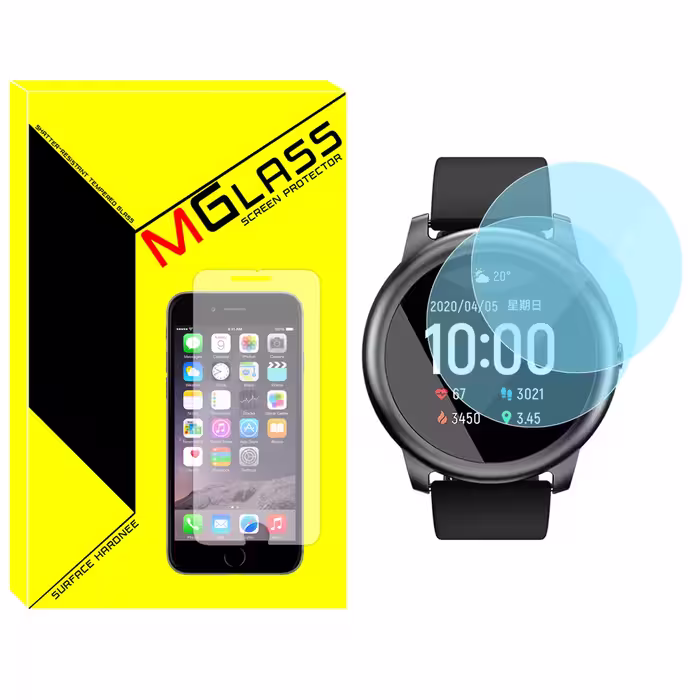 محافظ صفحه نمایش شیشه‌ای ام گلس مدل SH-MG مناسب برای ساعت هوشمند هایلو LS05 Solar بسته دو عددی
