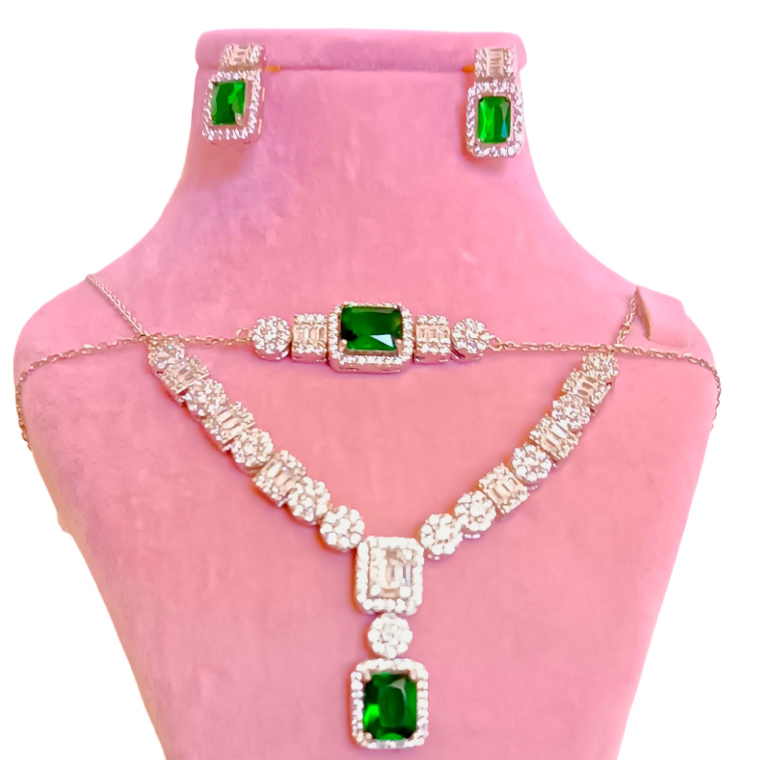 نیم ست نقره عیار 925 اعیانی شیک جواهری آبکاری طلا 