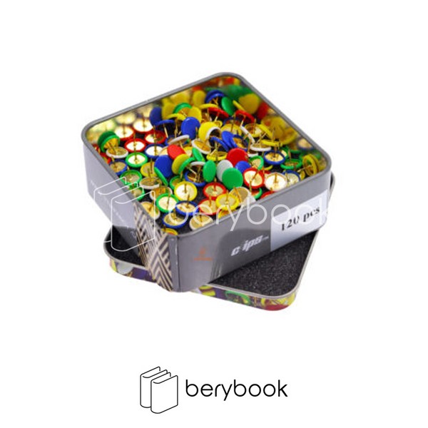 clips / پونز رنگی جعبه فلزی 100 عددی