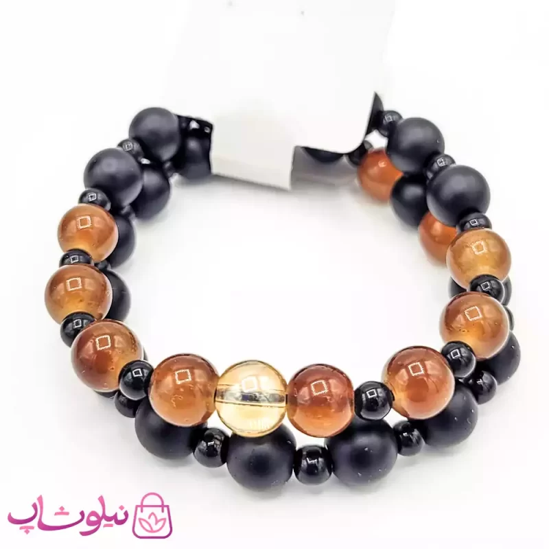 دستبند مهره ای دو تایی مشکی قهوه ای
