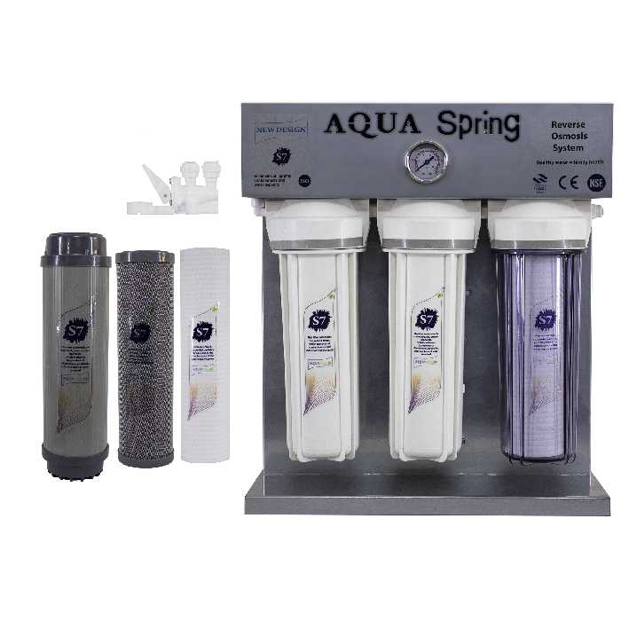 دستگاه تصفیه کننده آب آکوآ اسپرینگ مدل RO-S7-KZ 7002 به همراه فیلتر مجموعه سه عددی و کیت نشتی گیر