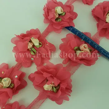 نوار گل پارچه ای رنگی نگین دار