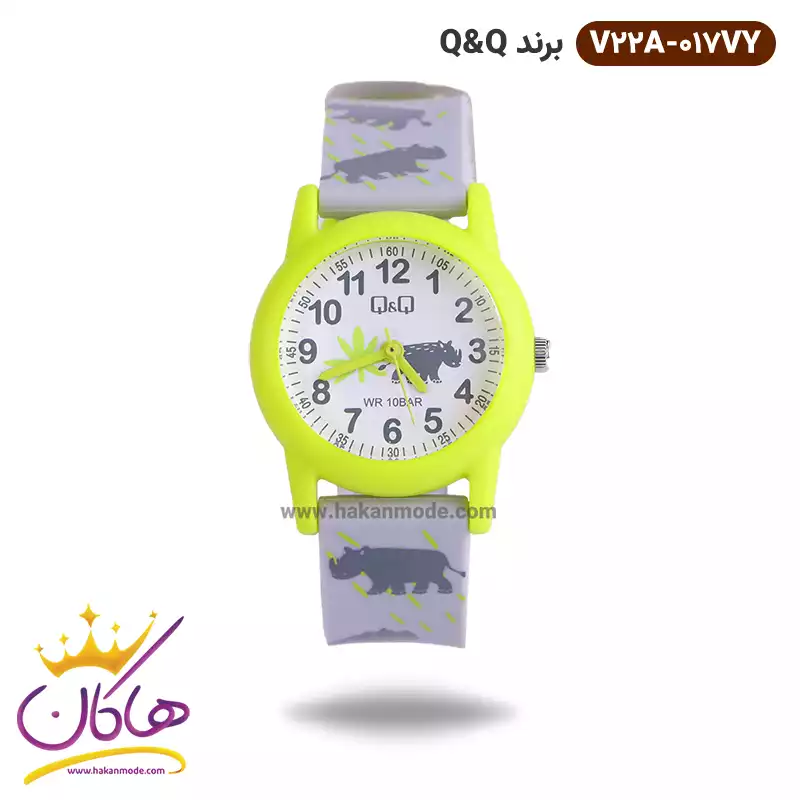 ساعت پسرانه کیو اند کیو طوسی طرح کرگدن V22A-017VY