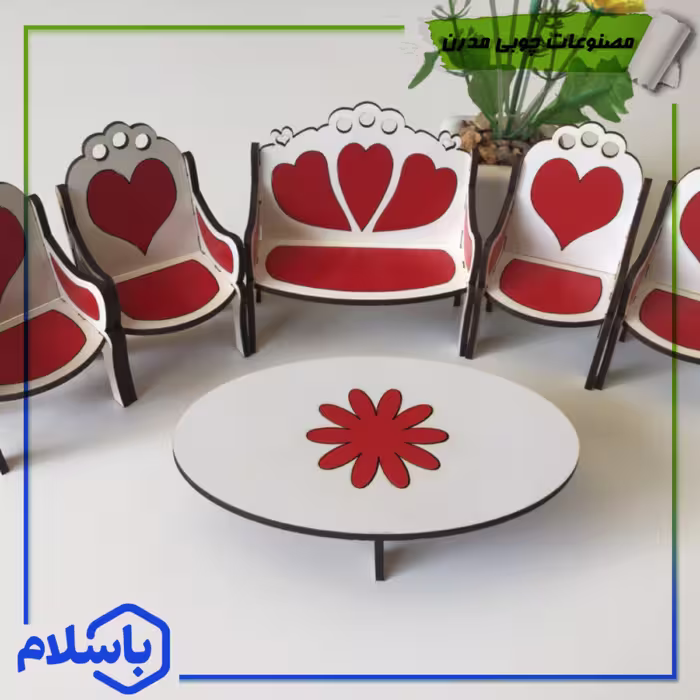 مبلمان  چوبی هفت نفره دکوری سفید قرمز (پس کرایه)