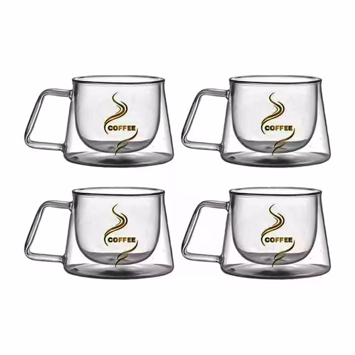 لیوان مدل دوجداره دسته دار کد 250 طرح کافی بسته 4 عددی