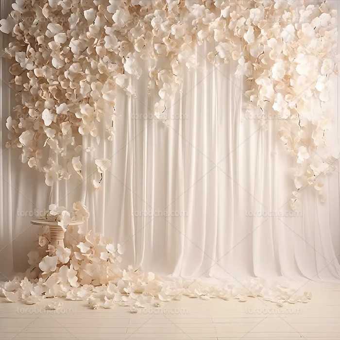 بک دراپ عکاسی عروس با گل های سفید | گرافیک با طعم تربچه