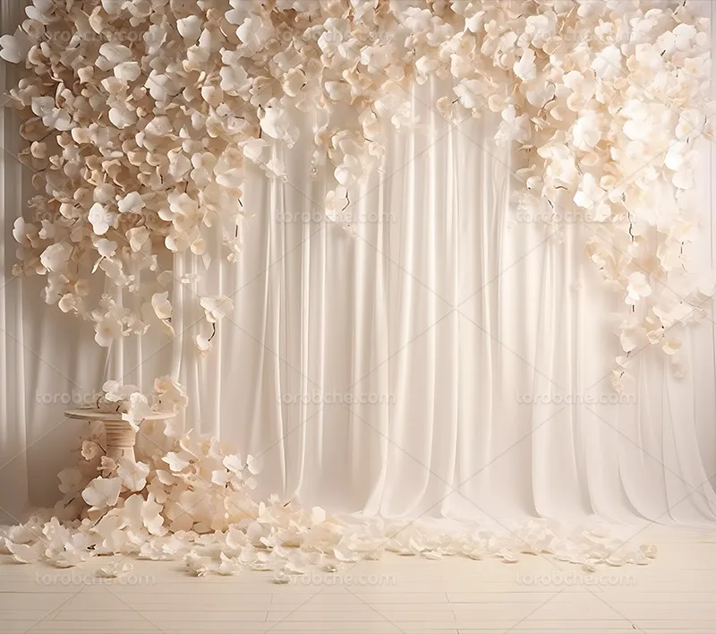 بک دراپ عکاسی عروس با گل های سفید | گرافیک با طعم تربچه