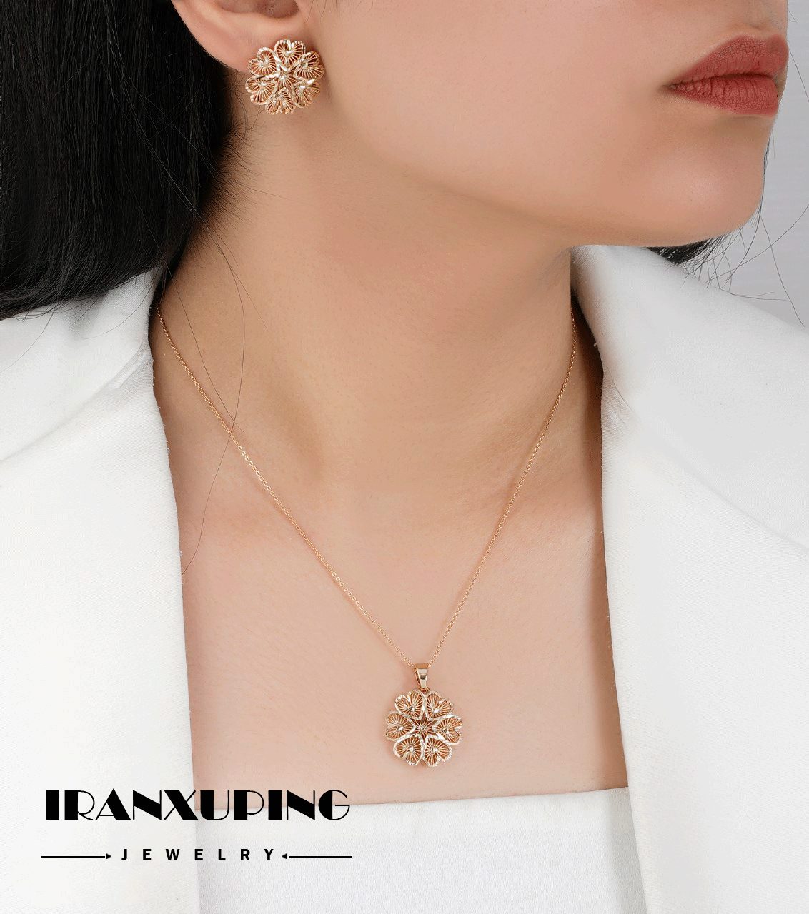 نیم ست بدون زنجیر ژوپینگ اصل با روکش طلا 24 عیار کد XPH46200