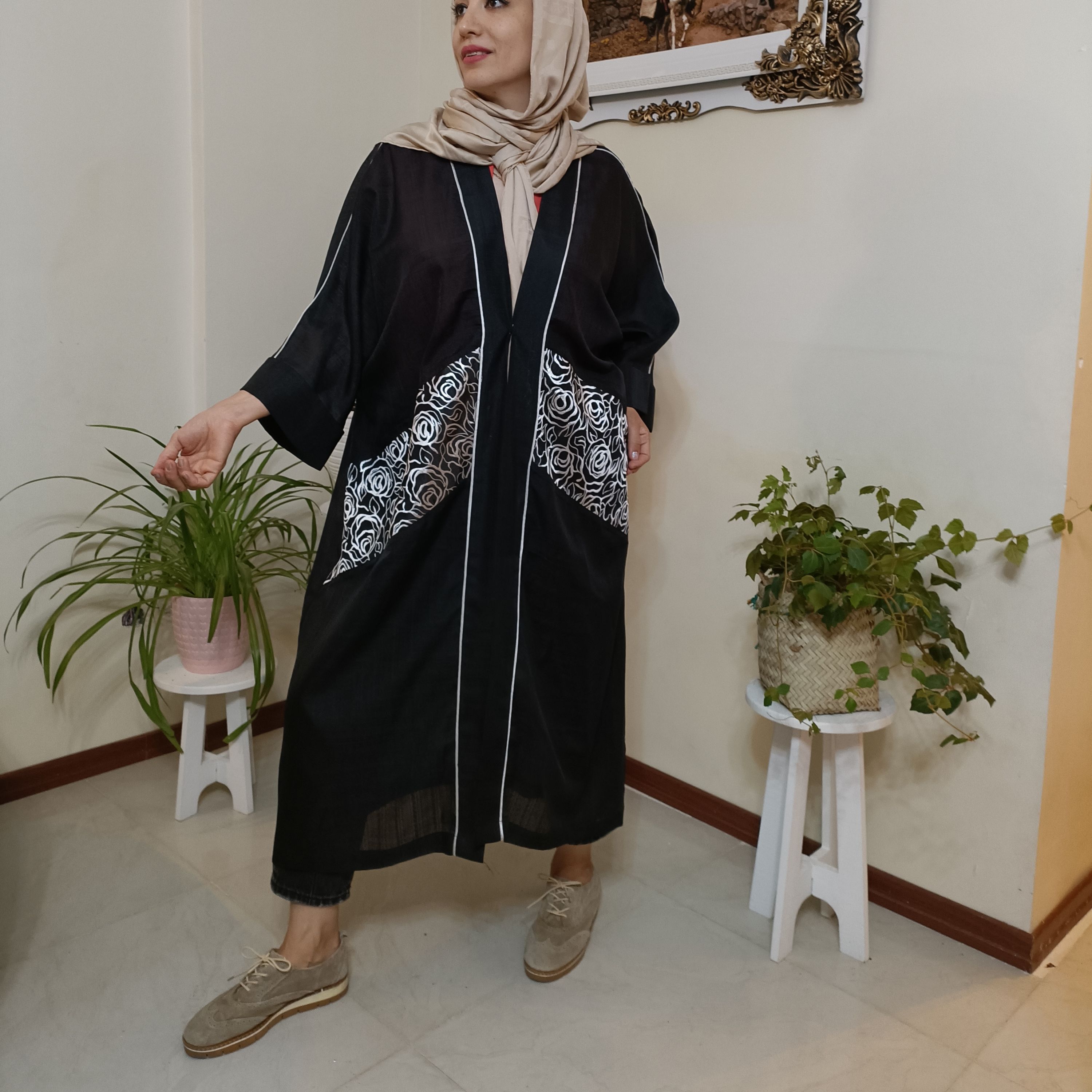 مانتو عبایی طرح گل رز