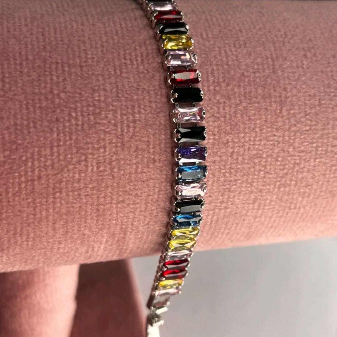 دستبند تنیسی مولتی کالر یا رنگین کمانی بسیارخاص و پرطرفداراستیل رنگ ثابت