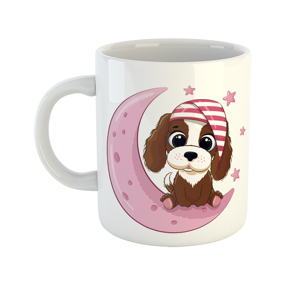 ماگ طرح توله سگ و ماه مدل شب بخیر