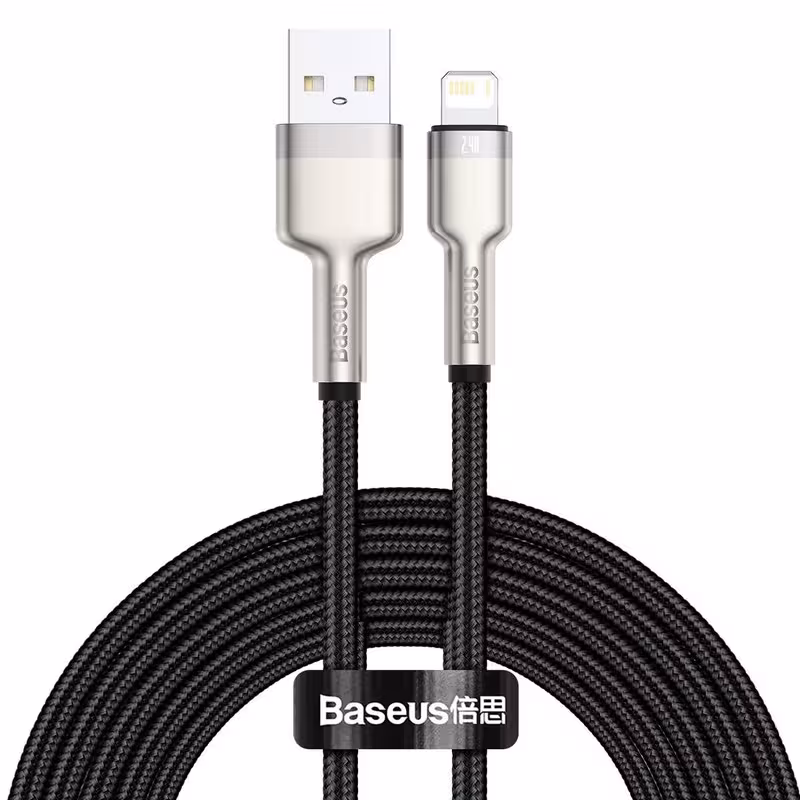 کابل شارژ USB به لایتنینگ بیسوس مدل Cafule Metal CALJK-B01 طول 2 متر توان 2.4 آمپر