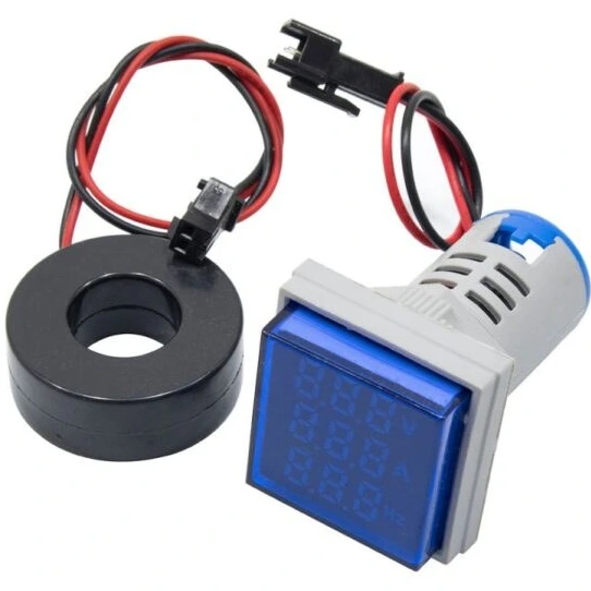 ولتمتر و آمپرمتر چراغ سیگنالی AC500V-100A سبز مربعی مدل AD16-22VAMS