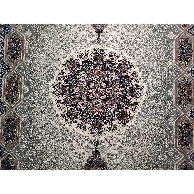 فرش ماشینی زمرد مشهد مدل تاج الماس زمینه طوسی