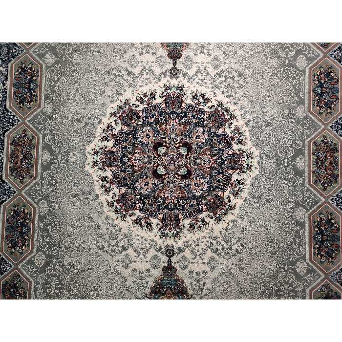 فرش ماشینی زمرد مشهد مدل تاج الماس زمینه طوسی