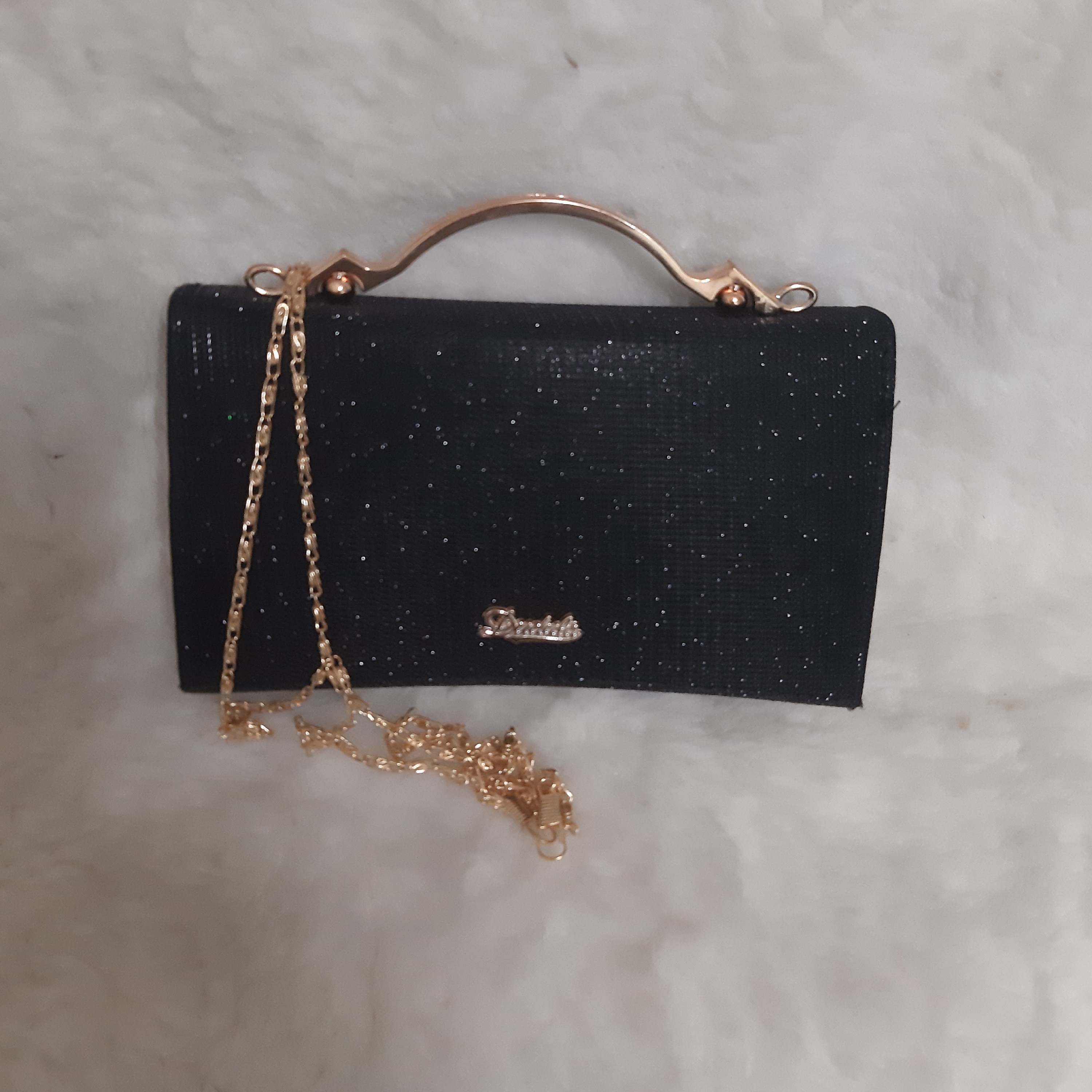 کیف مجلسی لمه دار با دسته فلزی و بند زنجیر