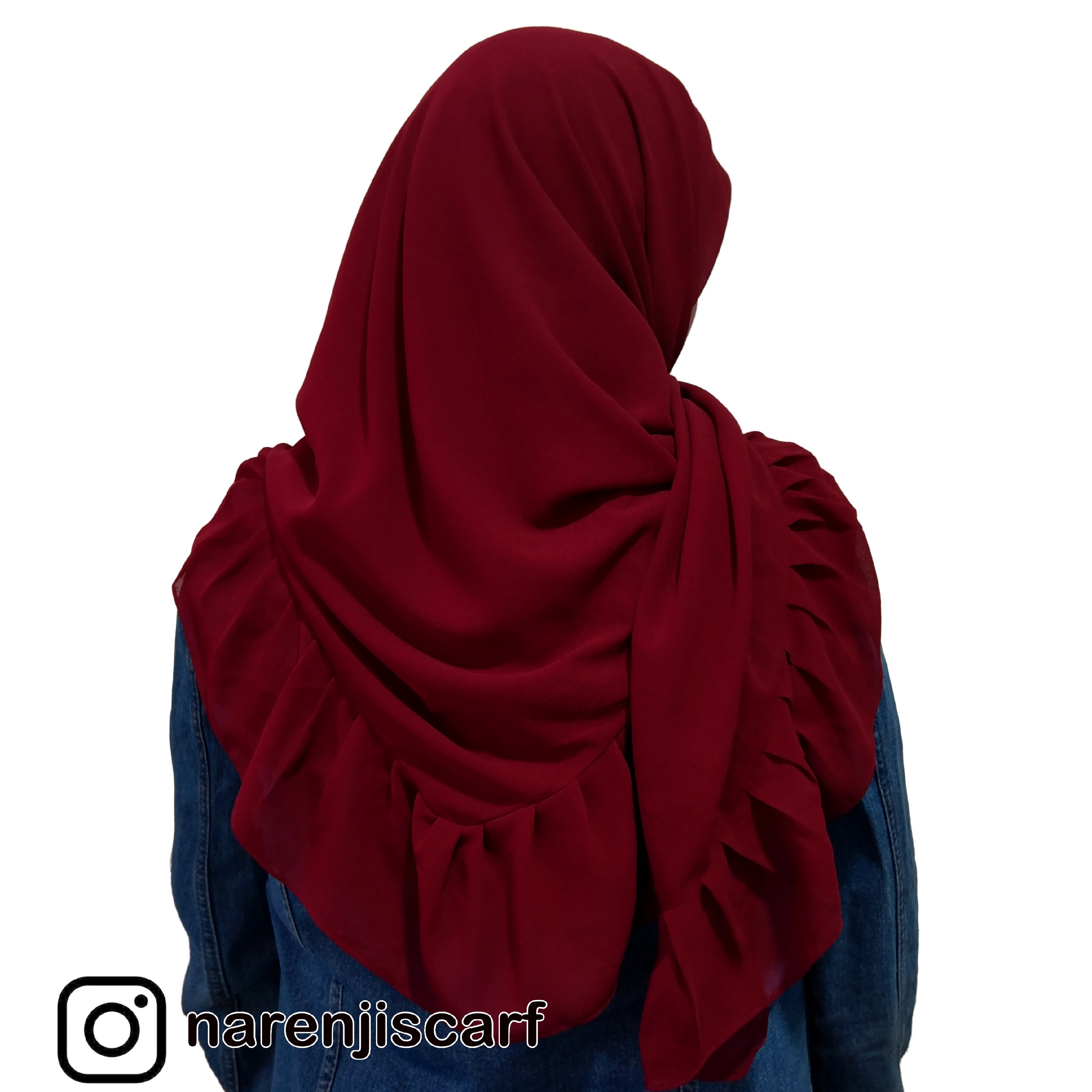 روسری حریر کرپ زرشکی دور چین دار