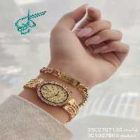 خرید ست ساعت و دستبند زنانه نگین دار رنگ ثابت استیل کیفیت عالی ضد حساسیت کد 1815509 - ردگل