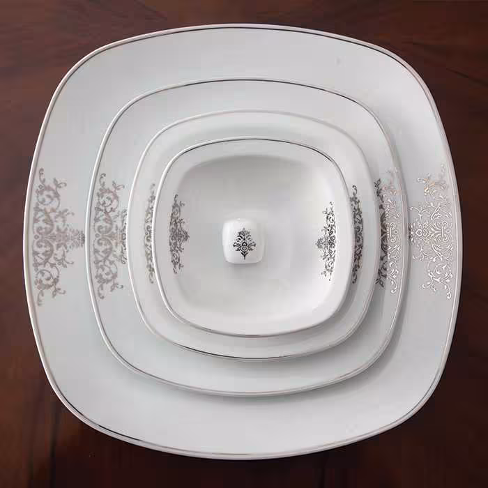 سرویس غذا خوری 6 نفره چینی زرین ایران مدل مونت کارلو پلاتینی