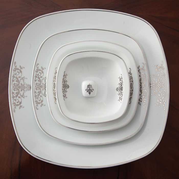 سرویس غذا خوری 6 نفره چینی زرین ایران مدل مونت کارلو پلاتینی