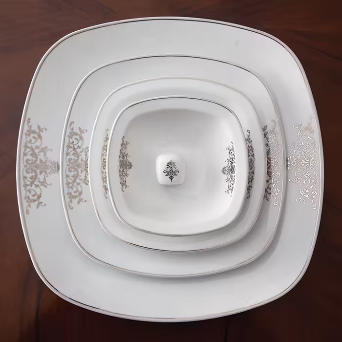 سرویس غذا خوری 6 نفره چینی زرین ایران مدل مونت کارلو پلاتینی