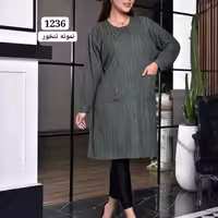 مانتو جلو دکمه خور دامون راه راه سایزبزرگ1236