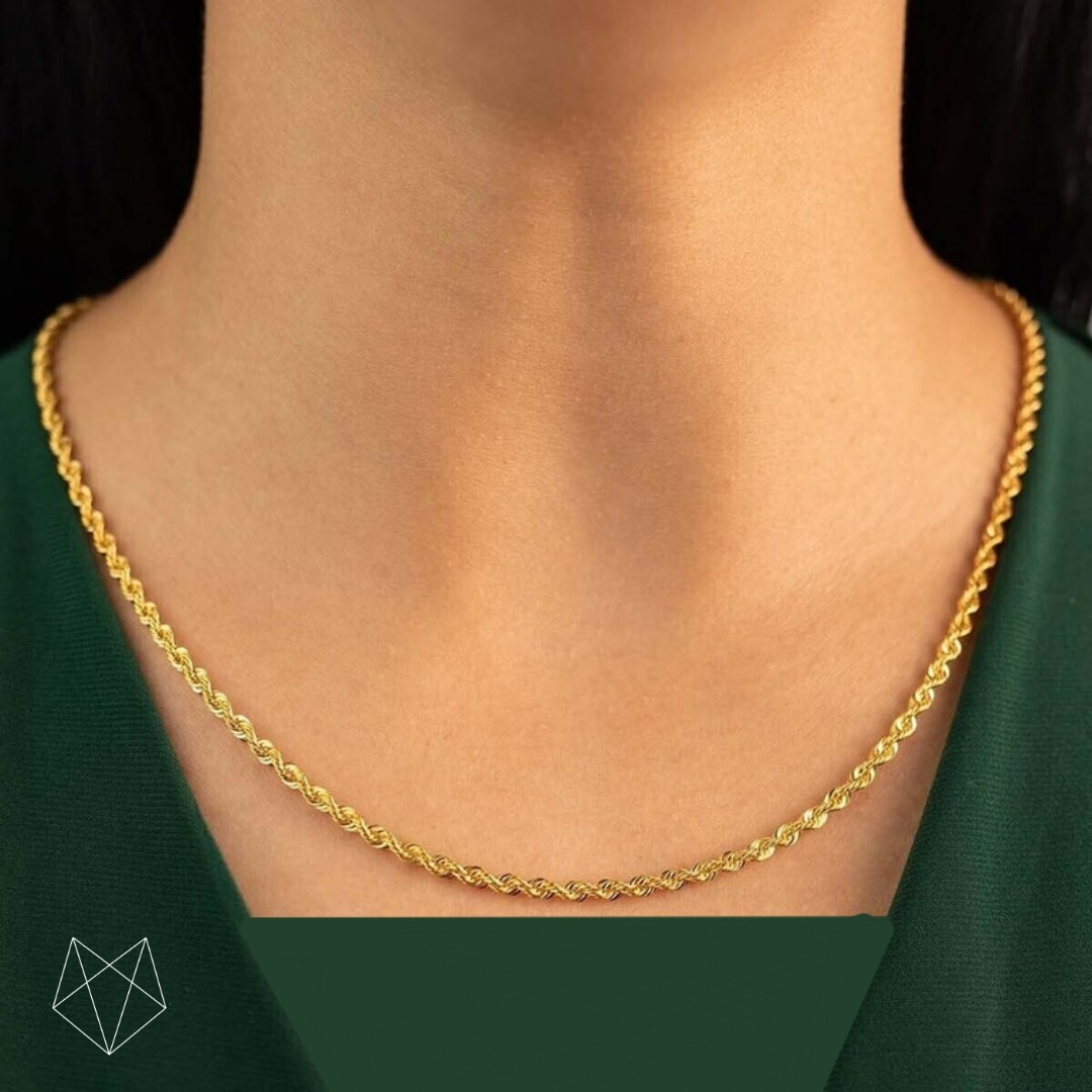 گردنبند طنابی رنگ طلایی استیل رنگ ثابت