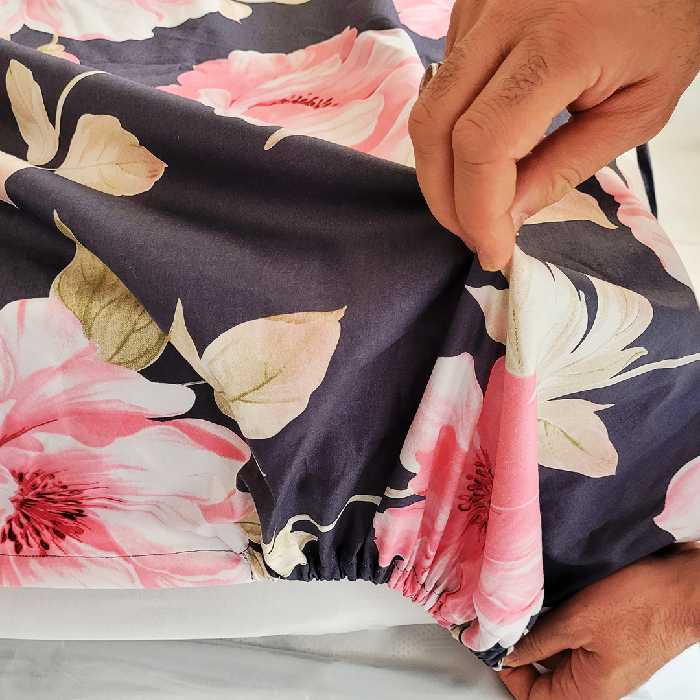 سرویس ملحفه صفاهوم مدل کتان رزالین دو نفره 3 تکه