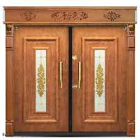 درب ضدسرقت ویلایی دو لنگه روکش راش – مدل ونی گلاس شیشه خور