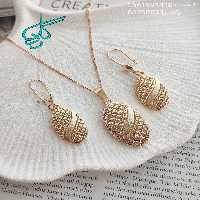 خرید نیم ست زنانه ژوپینگ نگین دار آبکاری شده رنگ ثابت ضد حساسیت کد 1715328 - ردگل