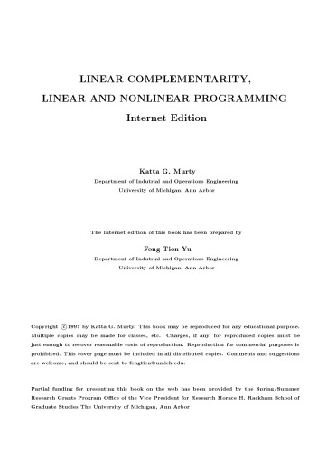 خرید و دانلود نسخه کامل کتاب Linear complementarity, linear and nonlinear programming