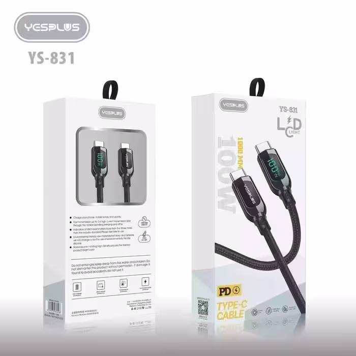 کابل شارژ دوسر Type-C نمایشگر دار YesPlus مدل YS-831