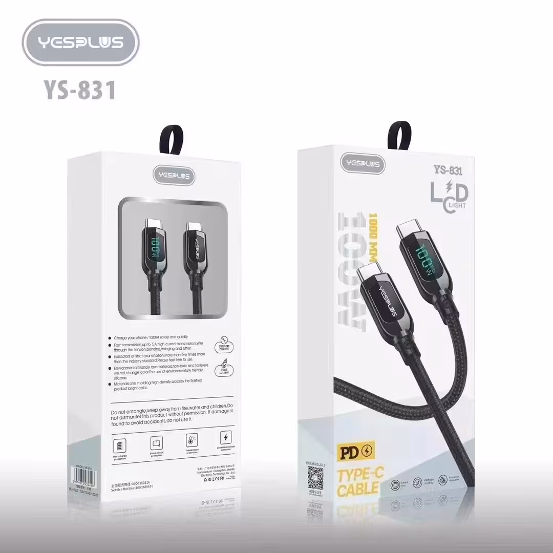 کابل شارژ دوسر Type-C نمایشگر دار YesPlus مدل YS-831