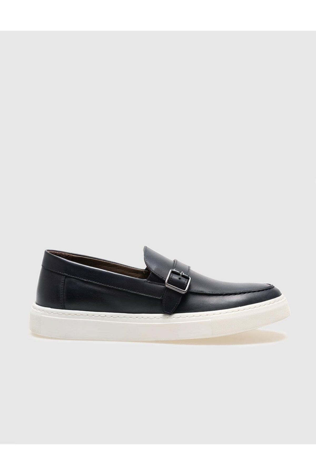 کفش های کژوال آبی مردانه روزانه چرمی اورجینال Cabani