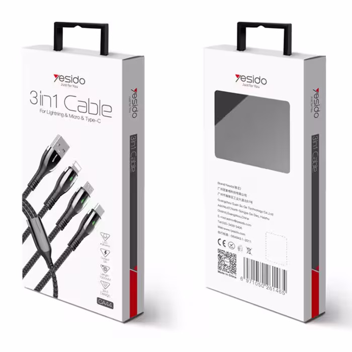 کابل تبدیل USB به لایتنینگ/USB-C/microUSB یسیدو مدل CA44 طول 1.3 متر