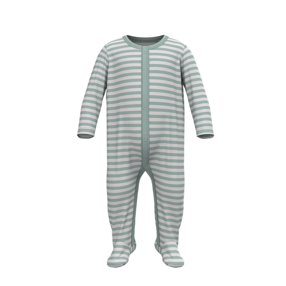 سرهمی تمام پنبه  نوزادی جلو دکمه ای جورابدار 9 تا12ماه لوپیلو راه راه کوچولوشاپ