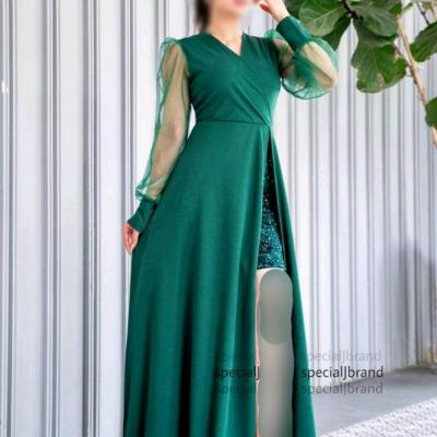 پیراهن زنانه مجلسی کرپ کش وپولک مدل خورشاد