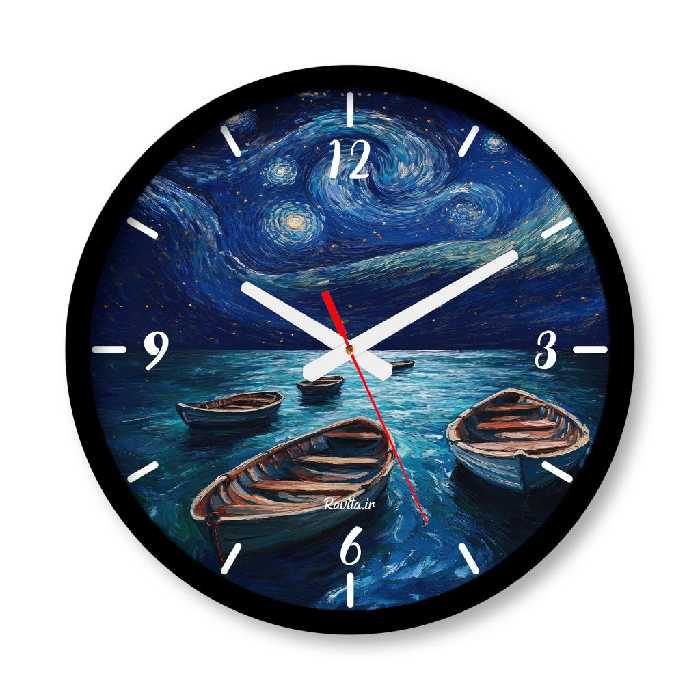 ساعت دیواری بزرگ راویتا طرح سبک ون گوک و قایق - Van Gogh&#039;s style and the boat کد 3671