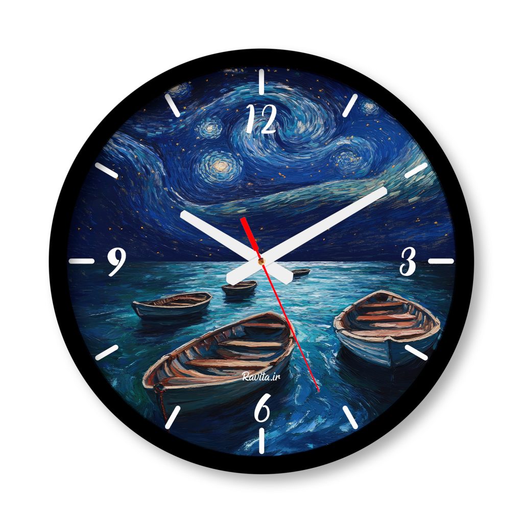ساعت دیواری بزرگ راویتا طرح سبک ون گوک و قایق - Van Gogh&#039;s style and the boat کد 3671