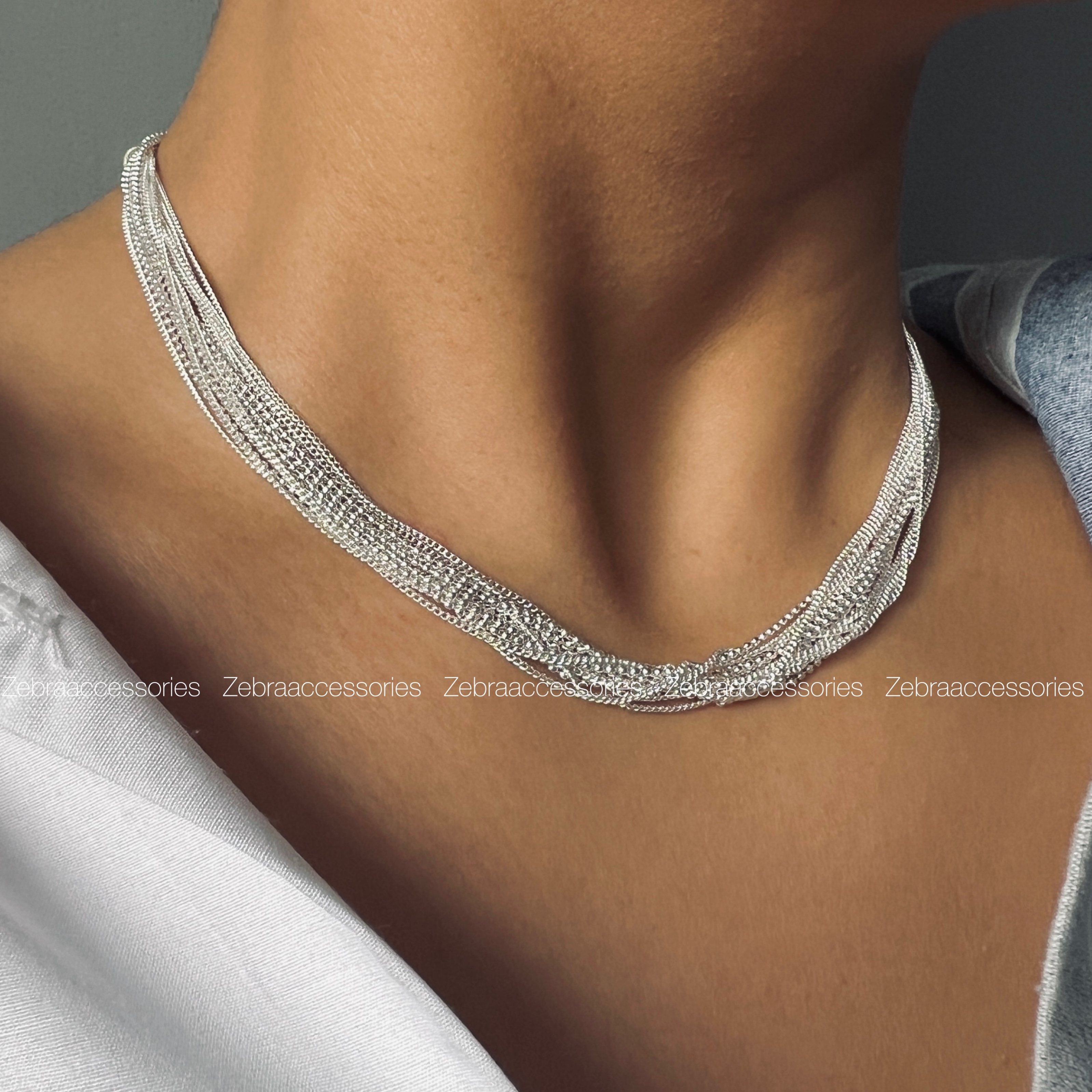 گردنبند آبکاری نقره چند لاین