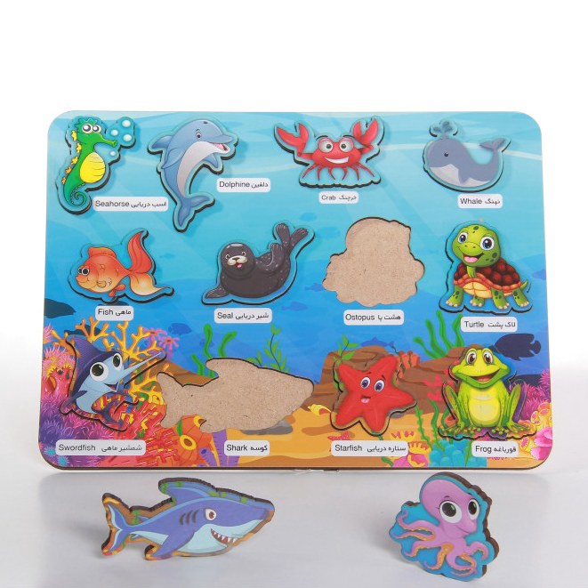 پازل آموزشی چوبی مدل ماهی های دریایی